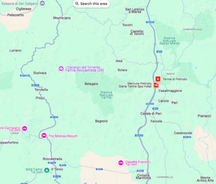 Map of the region where Saturnia Hot Springs is located