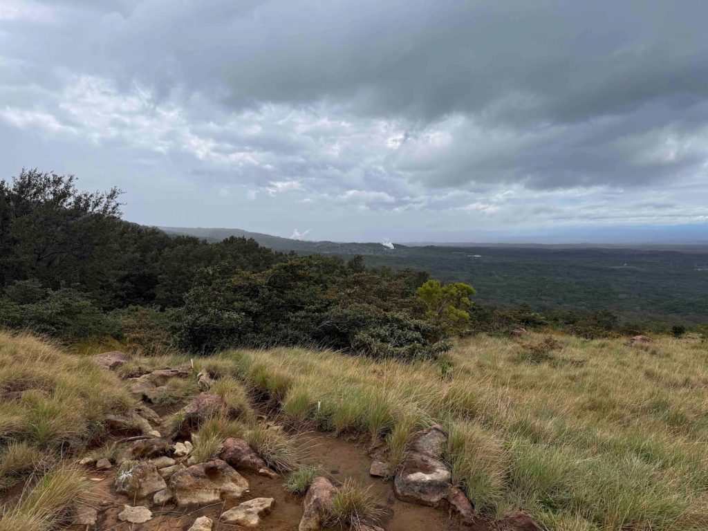 volcanic steam vents in distance