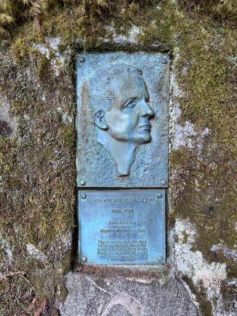 Macdonald plaque, Princess Louisa Inlet, Chatterbox Falls