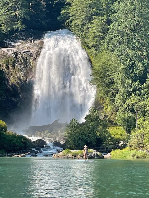 SUP, base of Chatterbox Falls, Princess Louisa Inlet