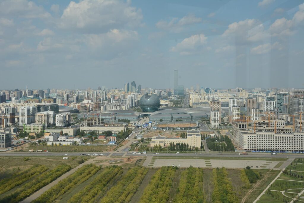 Kazakhstan and Kyrgyzstan adventure - Astana skyline, as taken from Nur-Astana Mosque tower view