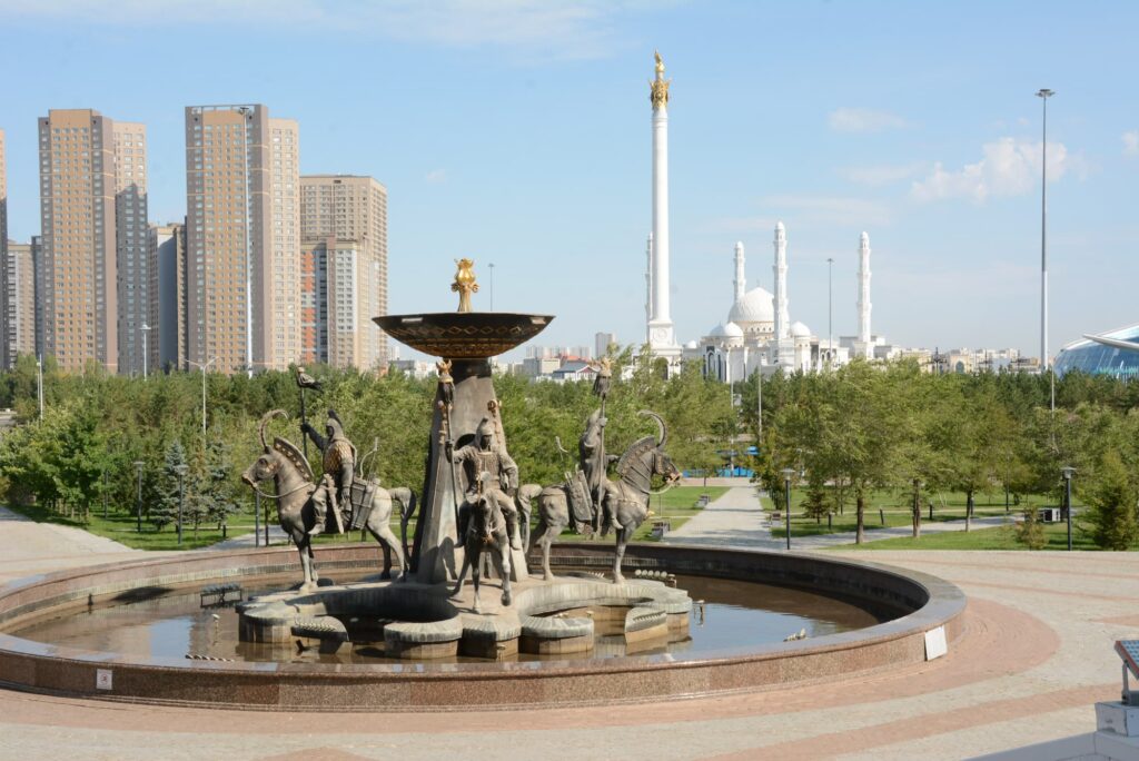 Astana skyline, Nur-Astana Mosque in distance