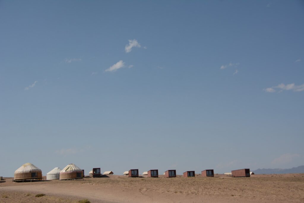 Yurts on endless steppe